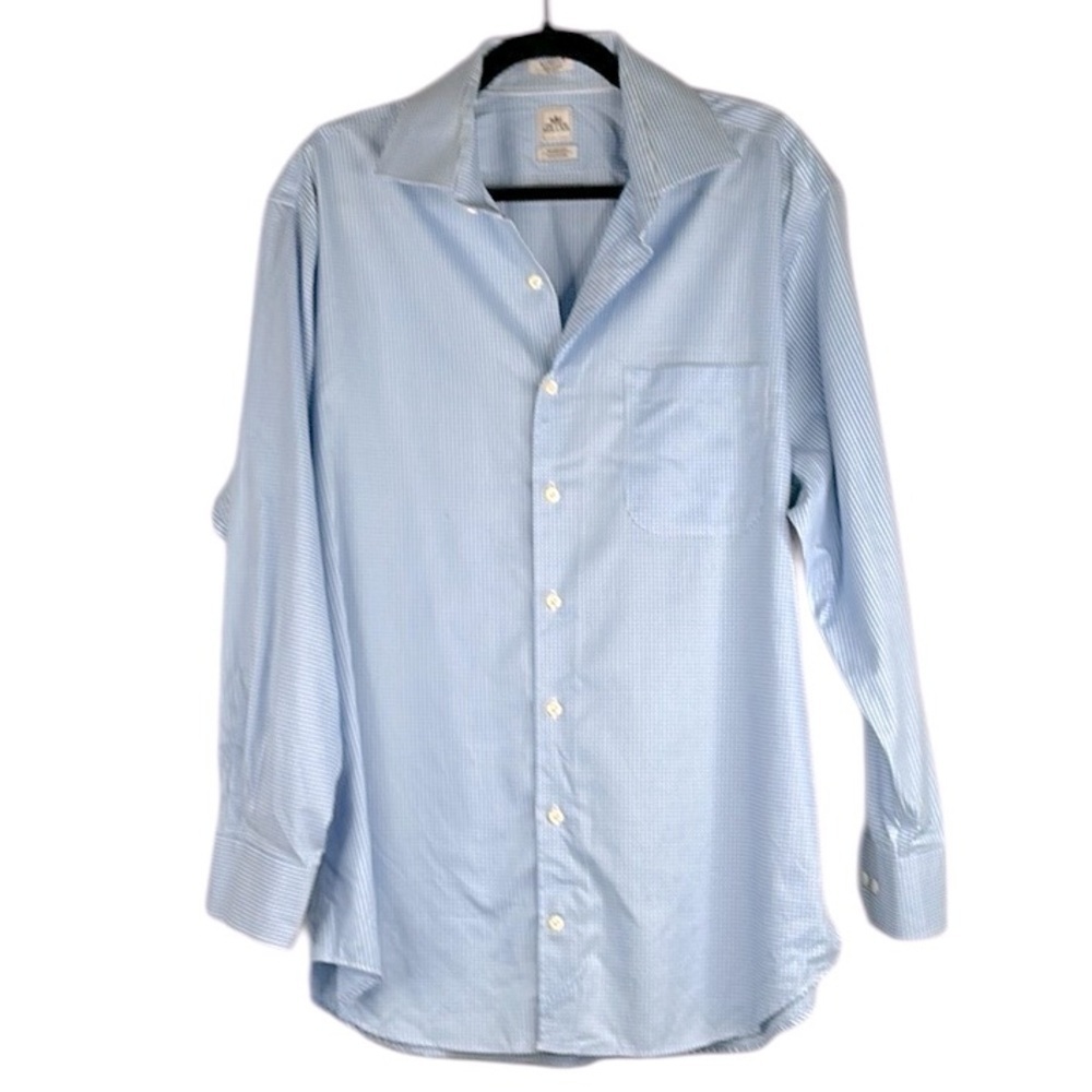 Peter Millar Men's Blue White Checks Preppy Long Sleeve Shirt Size 16.5 Regular